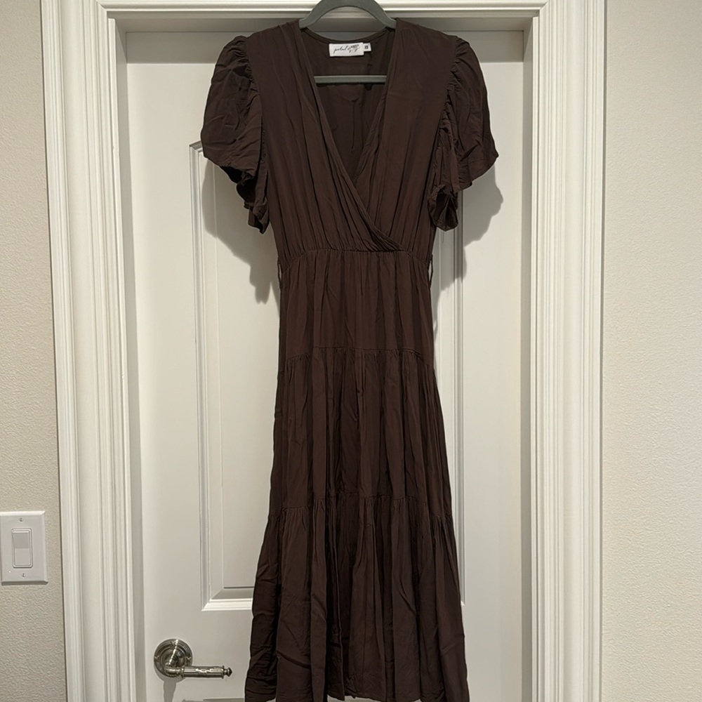 Petal & Pup Barker Tiered Faux Wrap Dress Modern Flutter Sleeve Midi